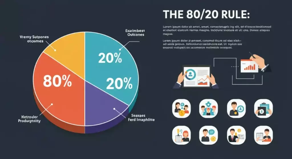 80/20 Rule Chart: Illustrates that 80% of results come from 20% of efforts. Business concept.