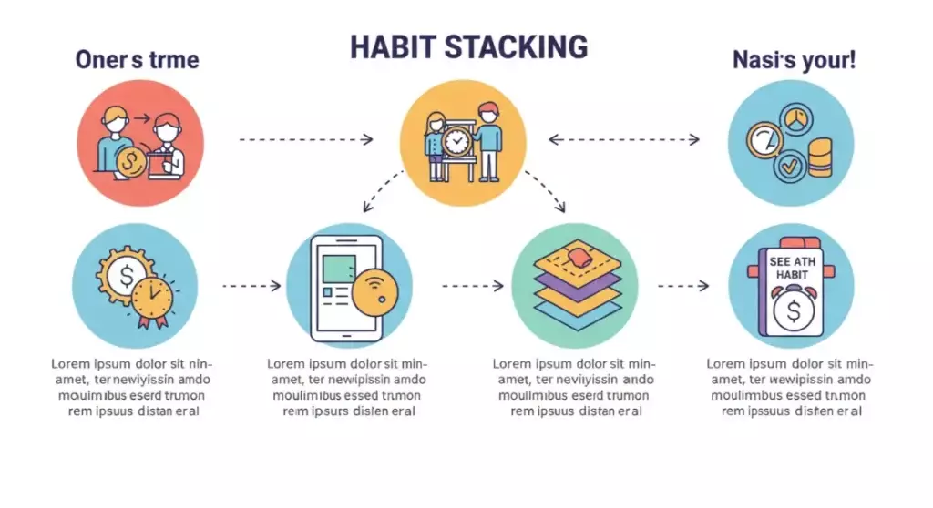 Habit stacking diagram showing how to combine new habits with existing routines.
