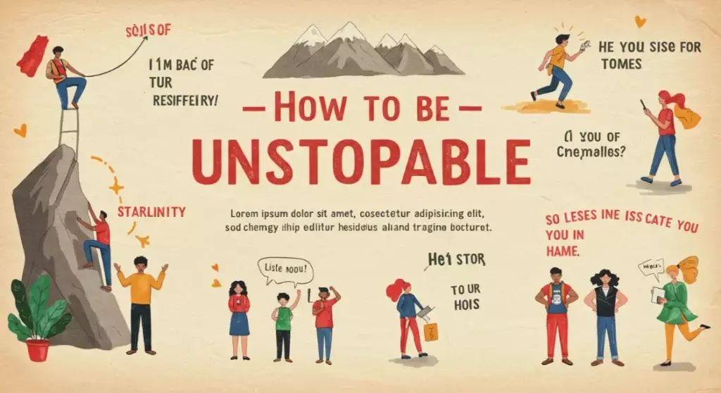 How to Be Unstoppable infographic with climbing and inspiring imagery.