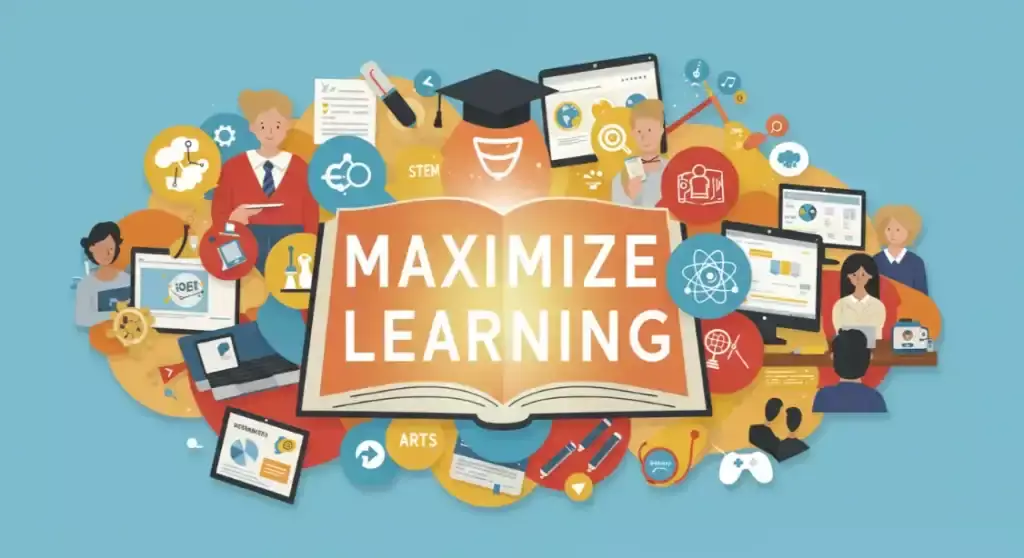 Maximize Learning illustration with STEM, Arts, technology and education elements.