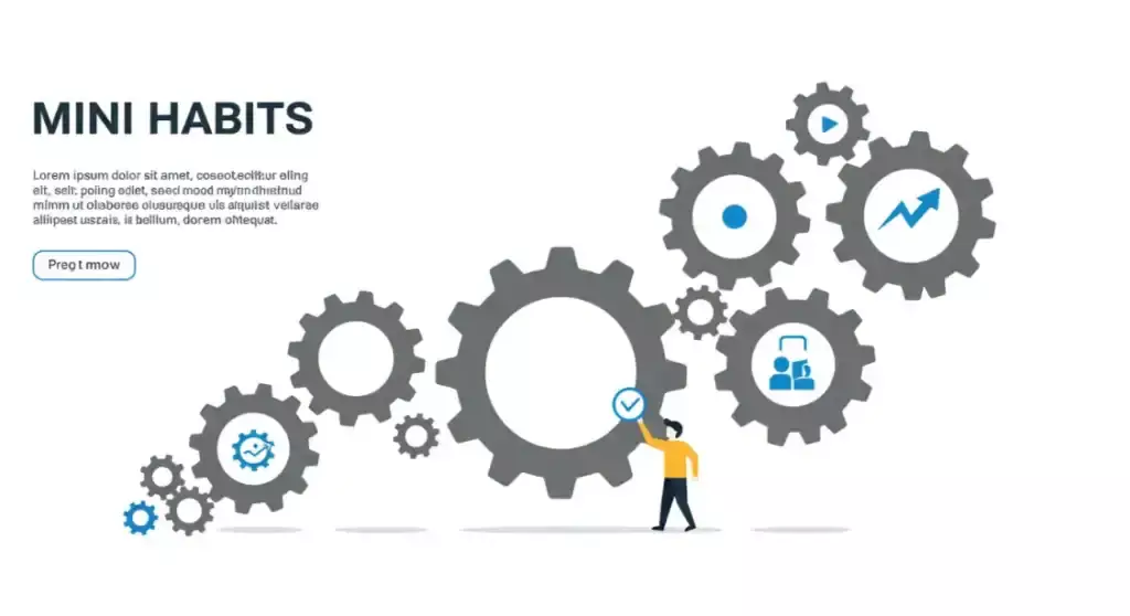 Mini Habits concept. Gears turning with business icons.
