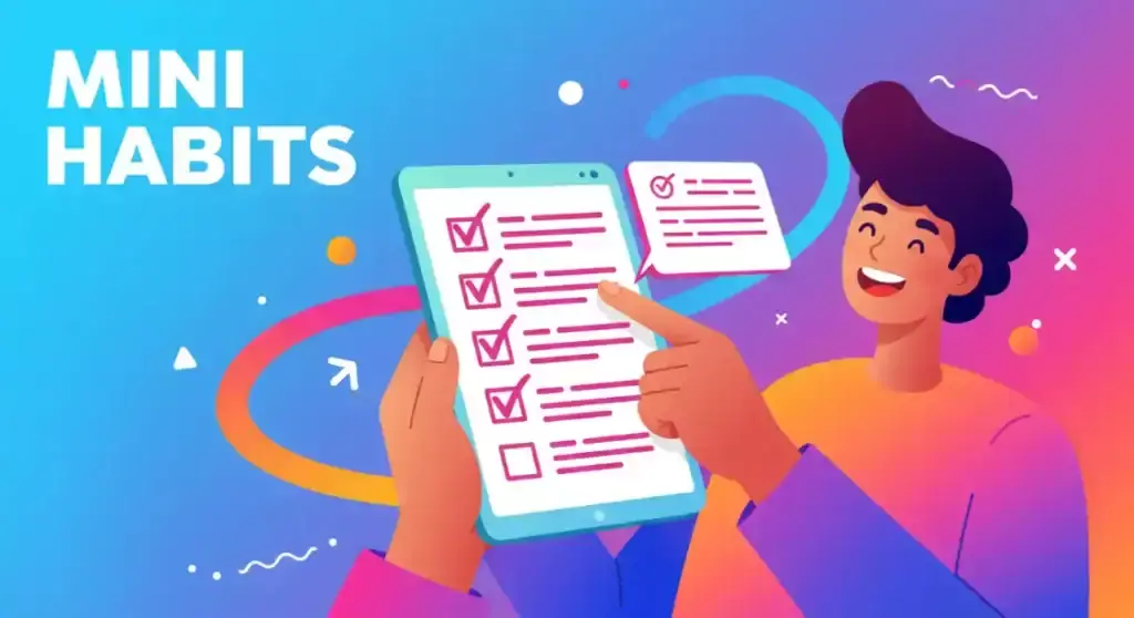 Mini Habits concept: Person using checklist on tablet for daily habits.