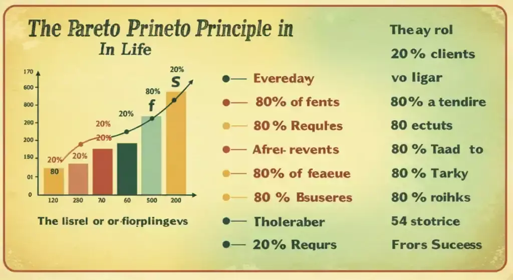 Pareto Principle in Life chart. 80/20 rule visualization.